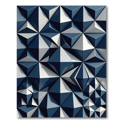 Modern Navy White Geometric Prism Grid Rug