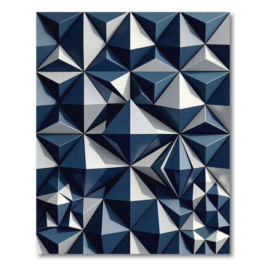 Modern Navy White Geometric Prism Grid Rug