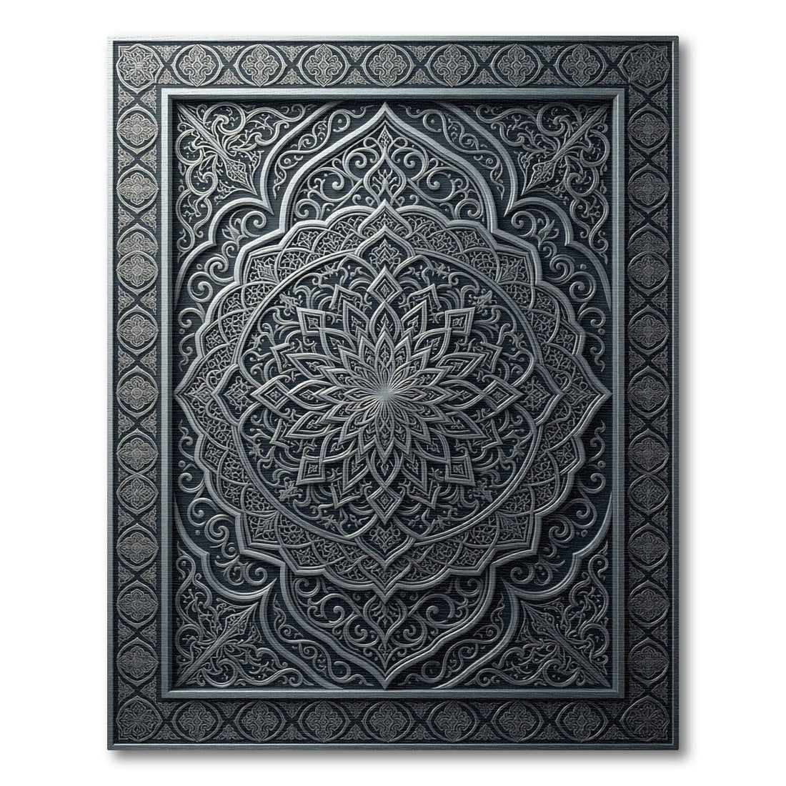 Silver Intricate Floral Mandala Rug