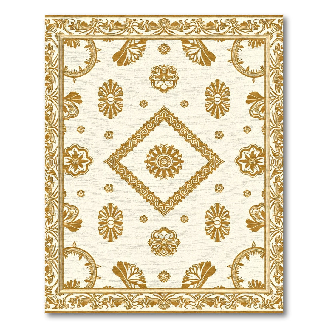 Ornate Golden Floral Laurel Rug