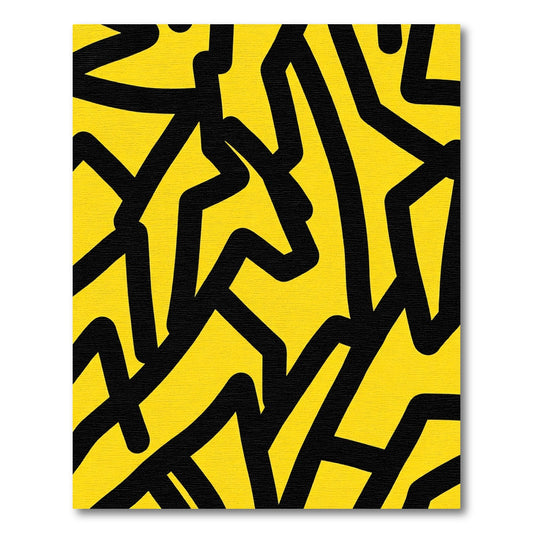 Bold Yellow Black Abstract Lines Rug