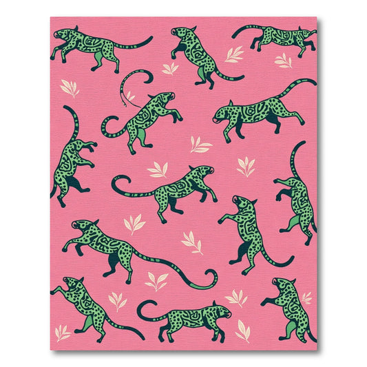Vibrant Pink Green Jagged Jaguar Print Rug