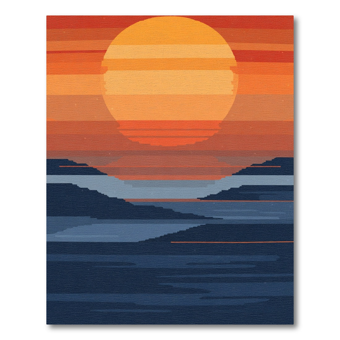Pixelated Sunset Over Water Rug