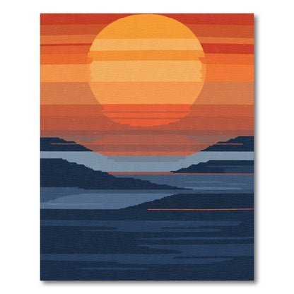 Pixelated Sunset Over Water Rug