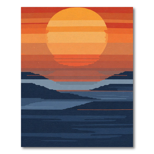 Pixelated Sunset Over Water Rug