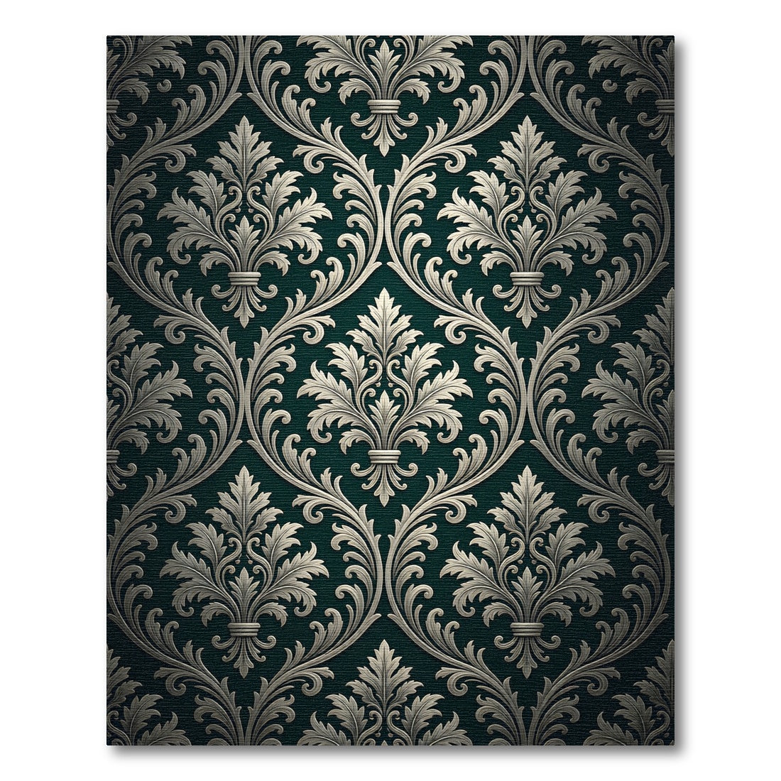 Elegant Emerald Damask Scroll Filigree Rug