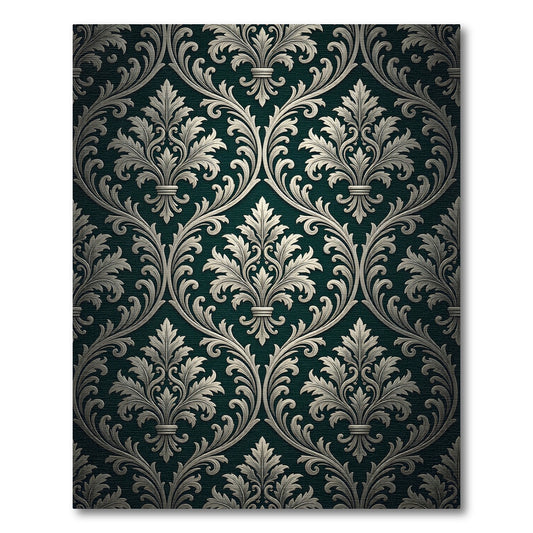 Elegant Emerald Damask Scroll Filigree Rug