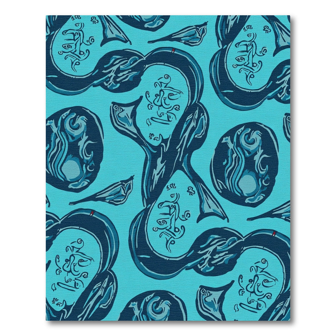 Deep Blue Abstract Figures Swirl Rug