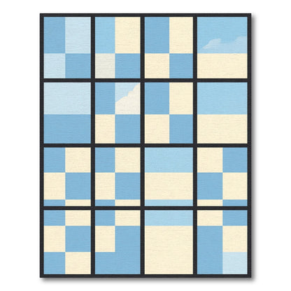 Blue Cream Checkered Abstract Window Rug
