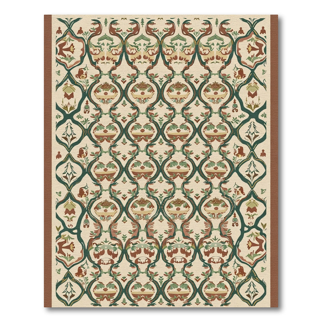 Earthy Green Tan Animal Medallion Rug