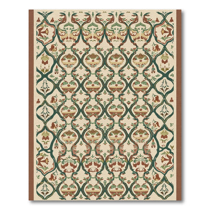 Earthy Green Tan Animal Medallion Rug