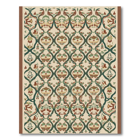 Earthy Green Tan Animal Medallion Rug