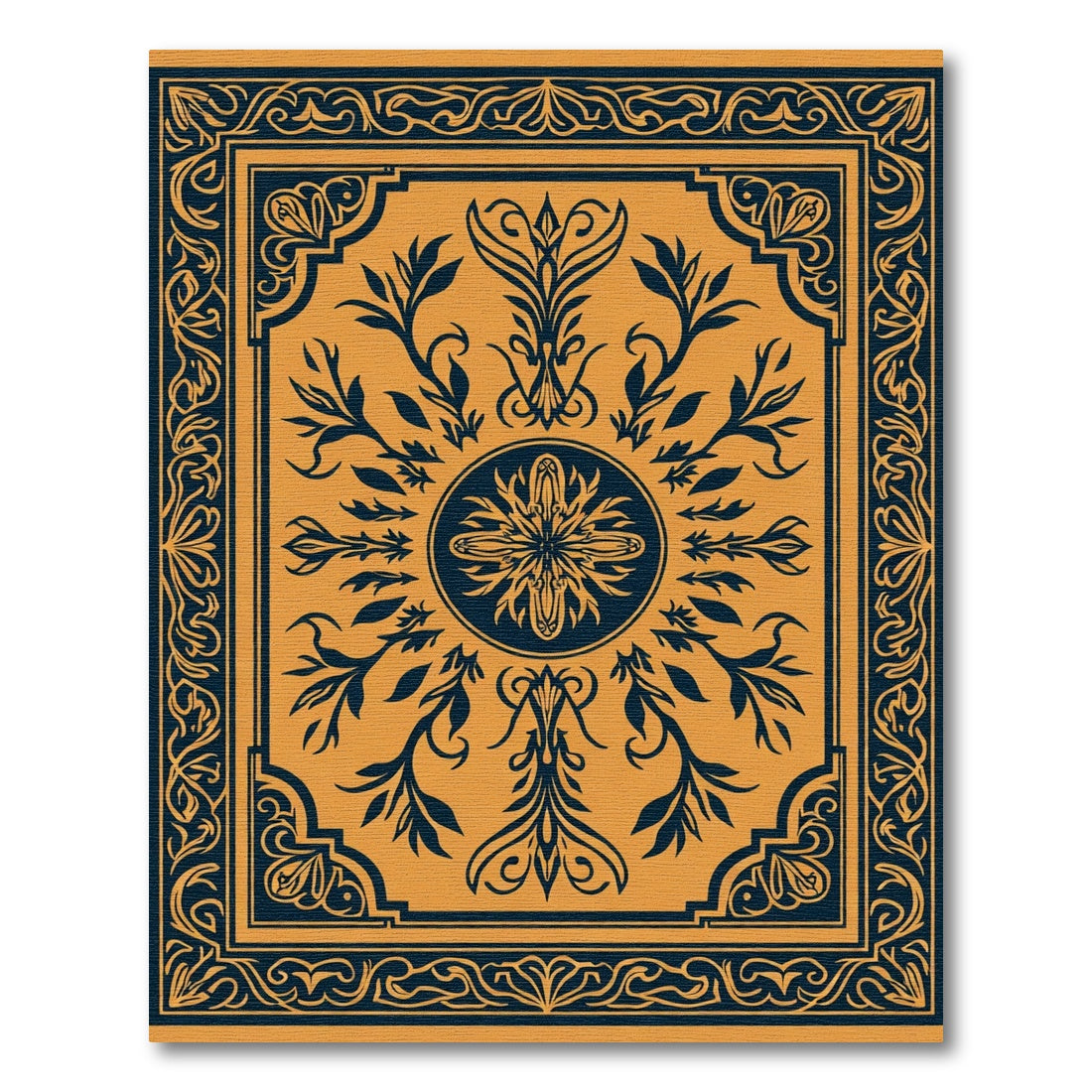 Navy Golden Floral Symmetrical Medallion Rug