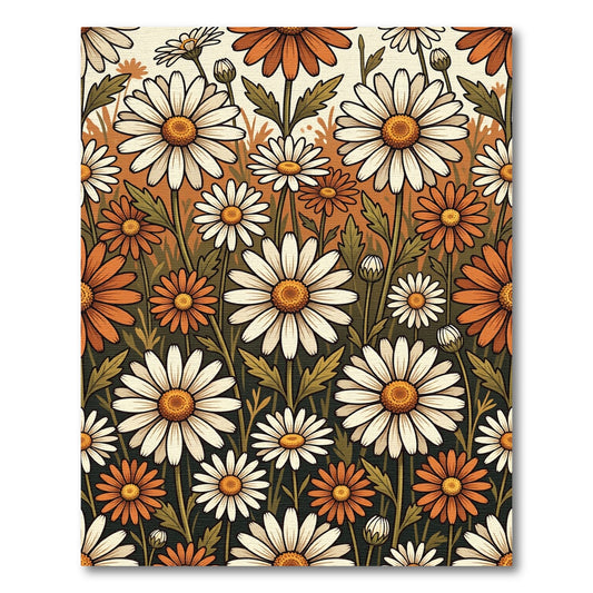 Autumn Daisy Meadow Botanical Illustration Rug