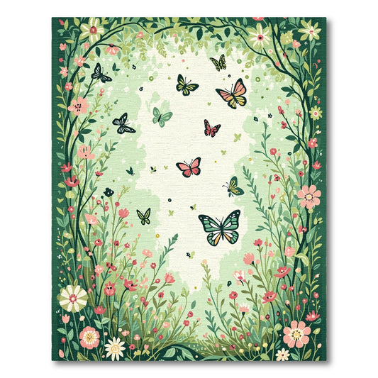 Whimsical Pink Blossom Butterfly Garden Rug