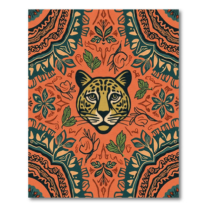 Vibrant Orange Jaguar Floral Collage Rug