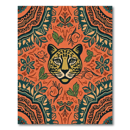 Vibrant Orange Jaguar Floral Collage Rug