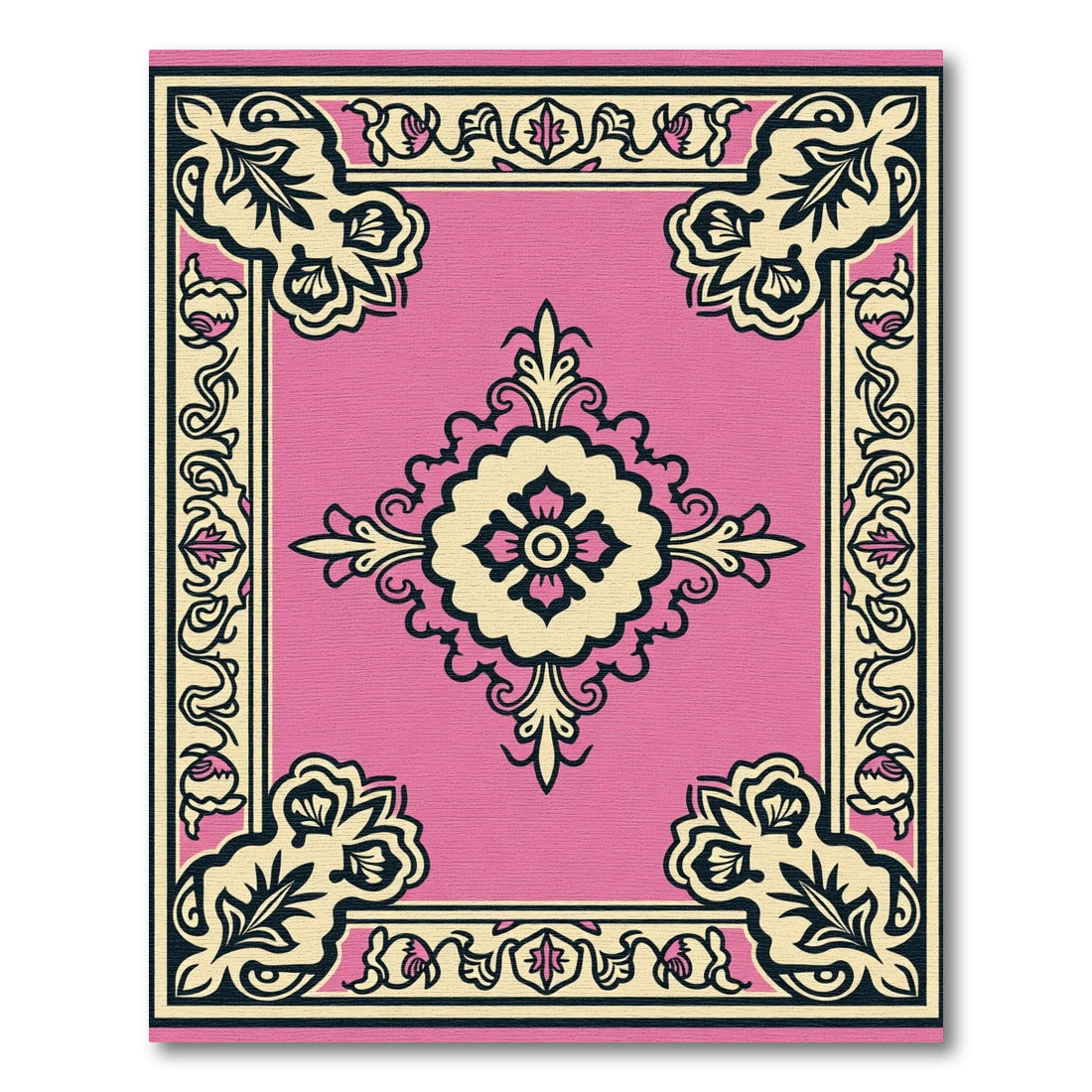 Pink Cream Floral Square Medallion Rug