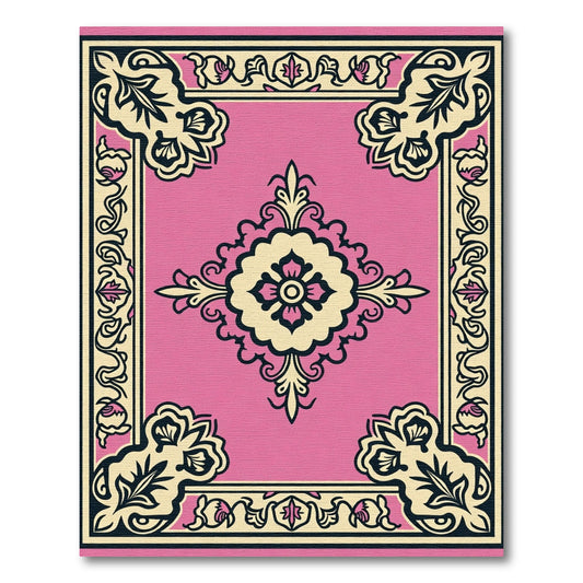Pink Cream Floral Square Medallion Rug