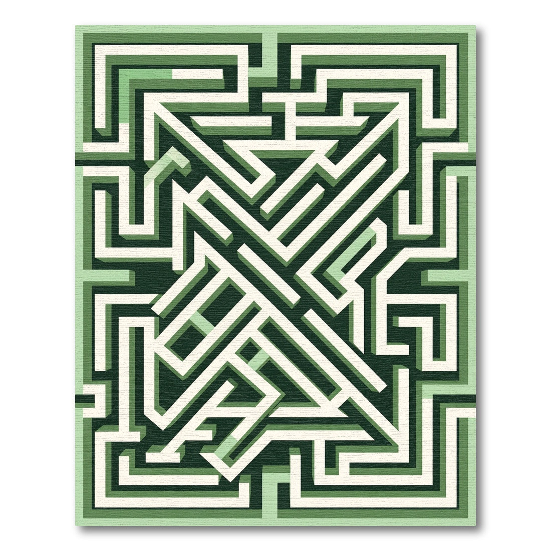 Geometric Forest Green Labyrinth Maze Rug