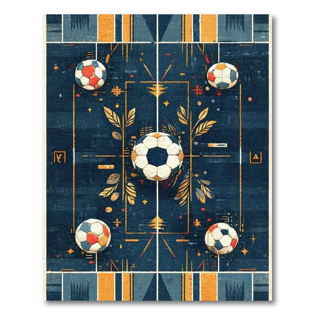 Navy Geometric Soccer Balls Grid Rug