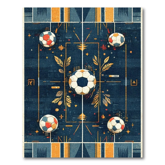 Navy Geometric Soccer Balls Grid Rug