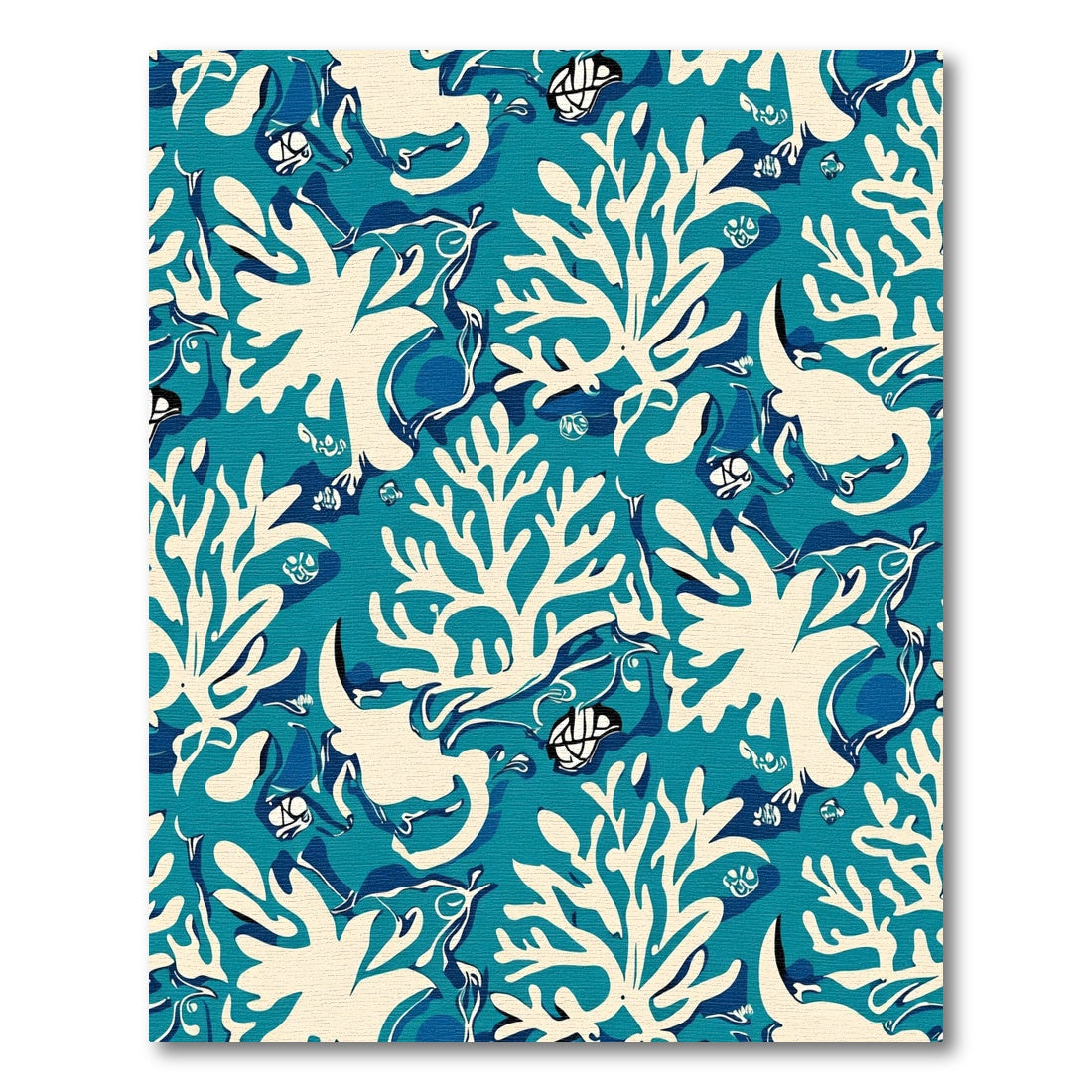 Teal White Coral Organic Underwater Scene Rug