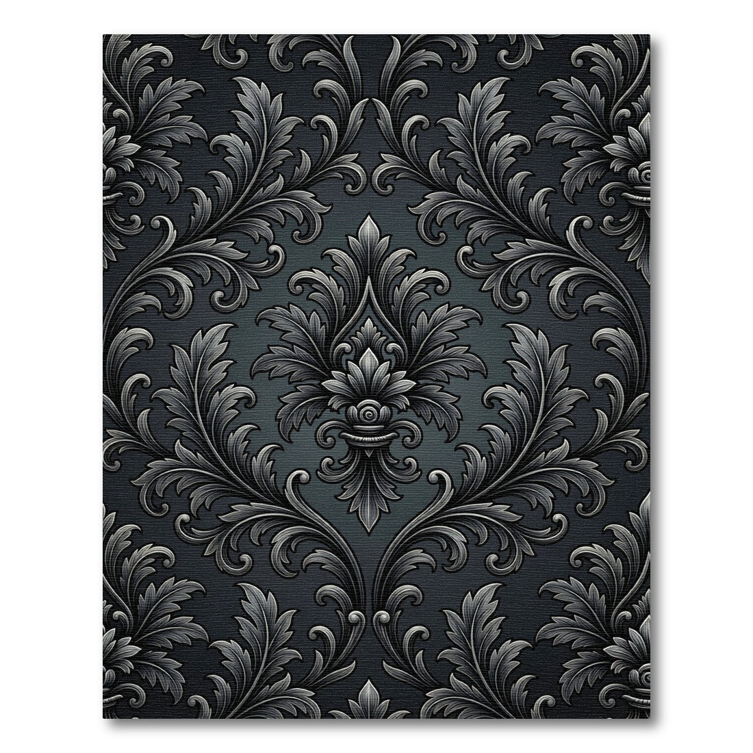 Luxury Silver Charcoal Baroque Damask Rug