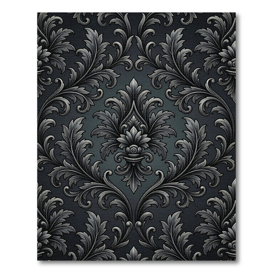 Luxury Silver Charcoal Baroque Damask Rug