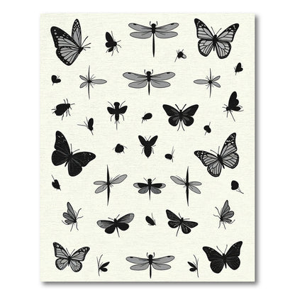 Black Gray Butterfly Dragonfly Collage Rug