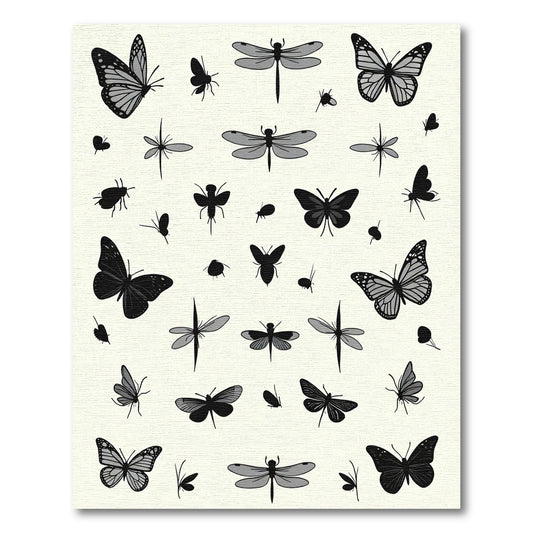 Black Gray Butterfly Dragonfly Collage Rug