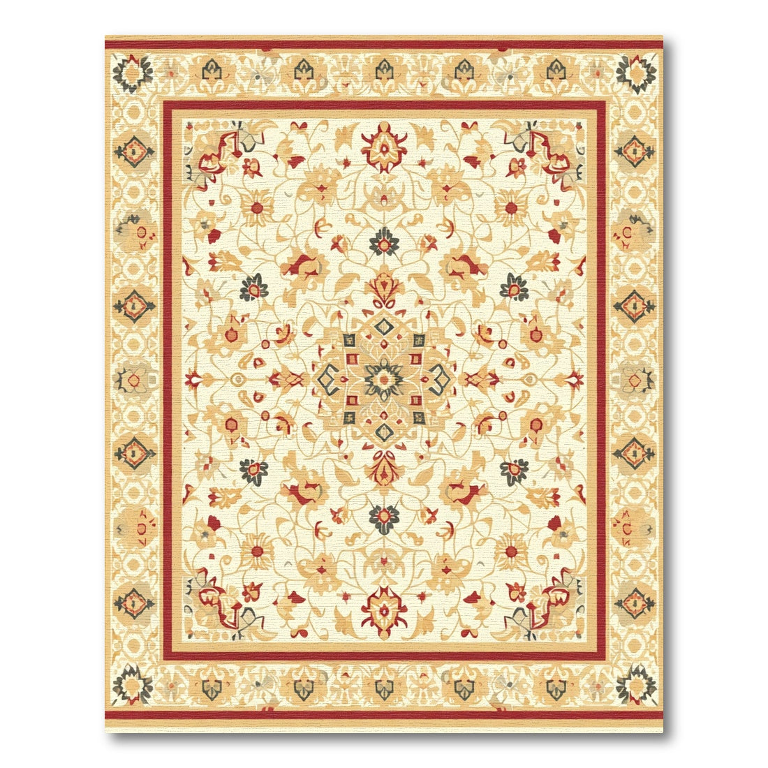 Cream Red Floral Medallion Border Rug
