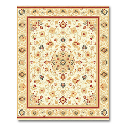Cream Red Floral Medallion Border Rug