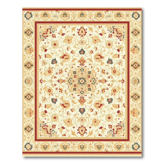 Cream Red Floral Medallion Border Rug