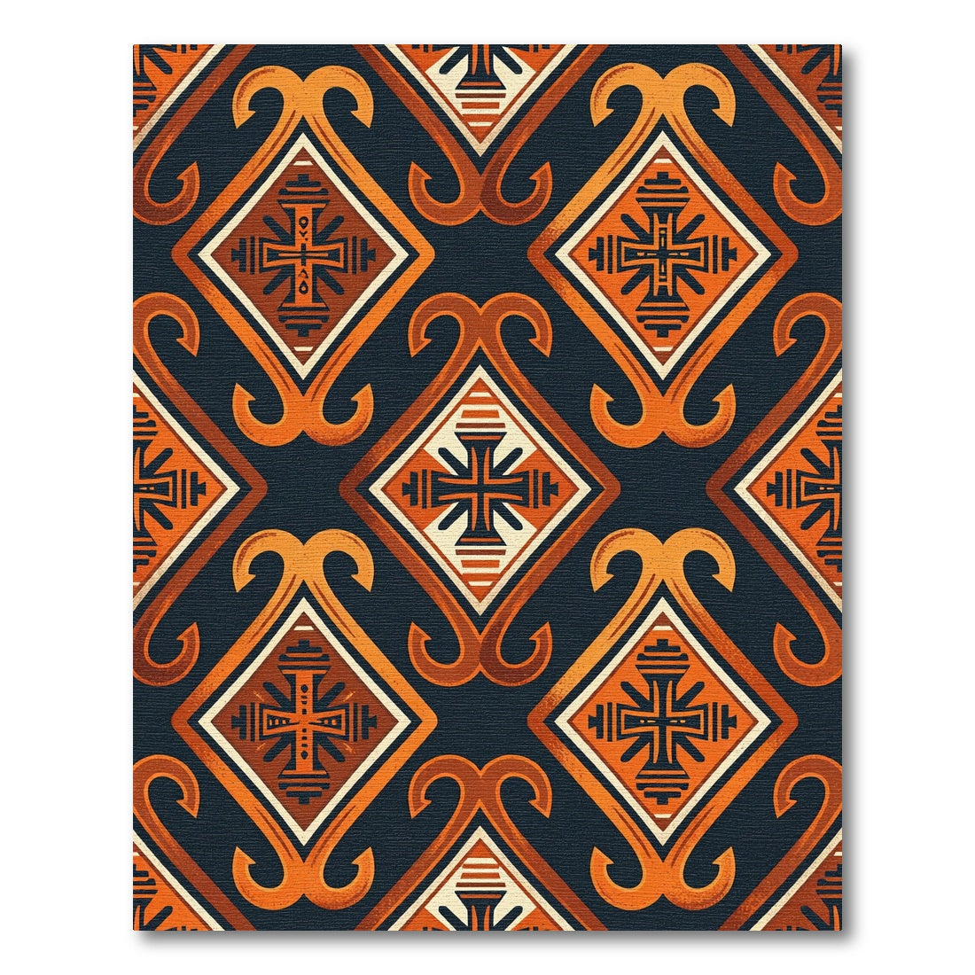 Burnt Orange Tribal Diamond Scroll Rug