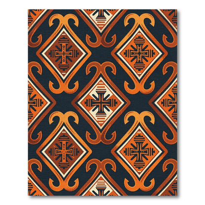 Burnt Orange Tribal Diamond Scroll Rug