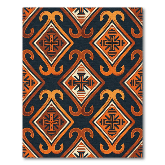 Burnt Orange Tribal Diamond Scroll Rug