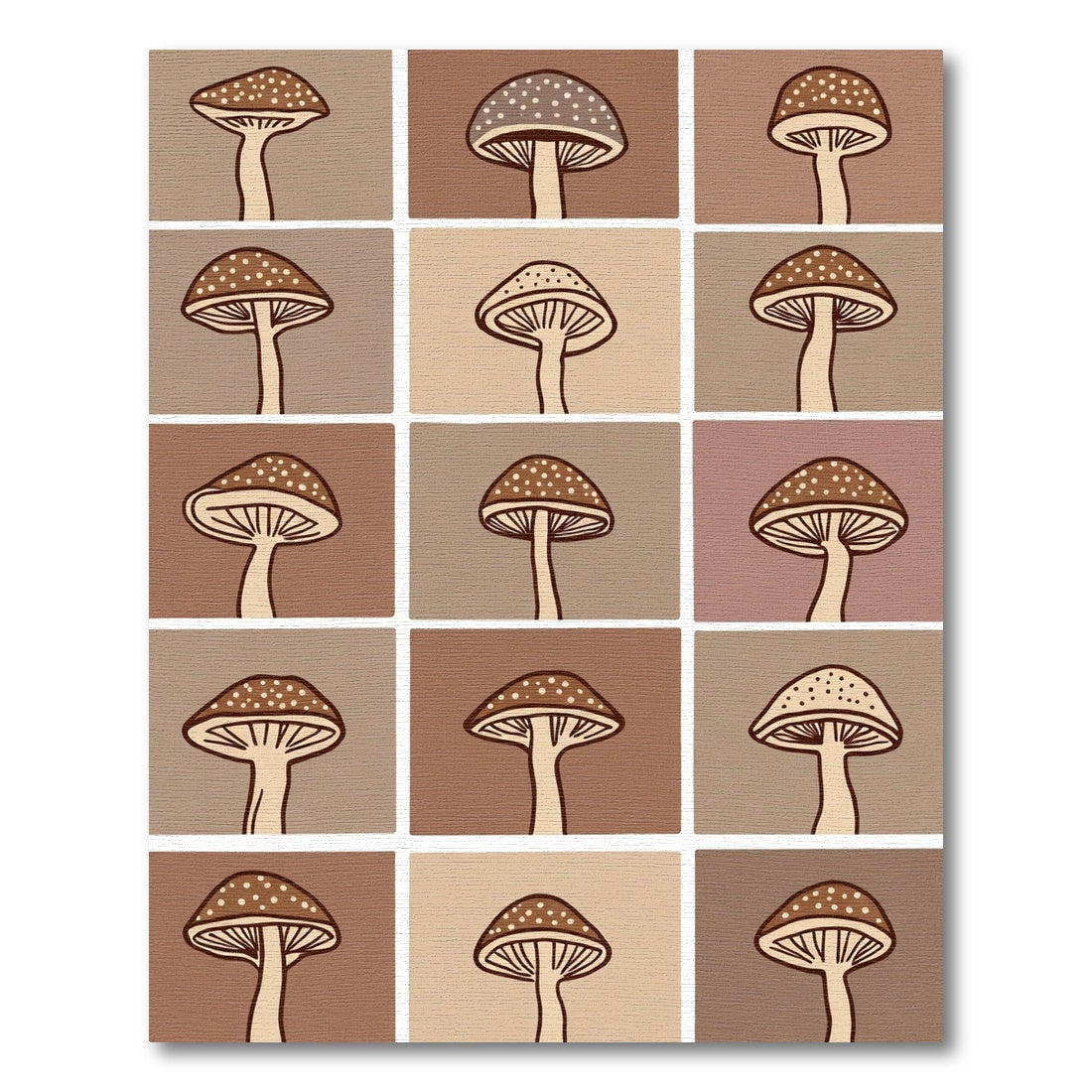 Brown Mushroom Grid Pattern Rug