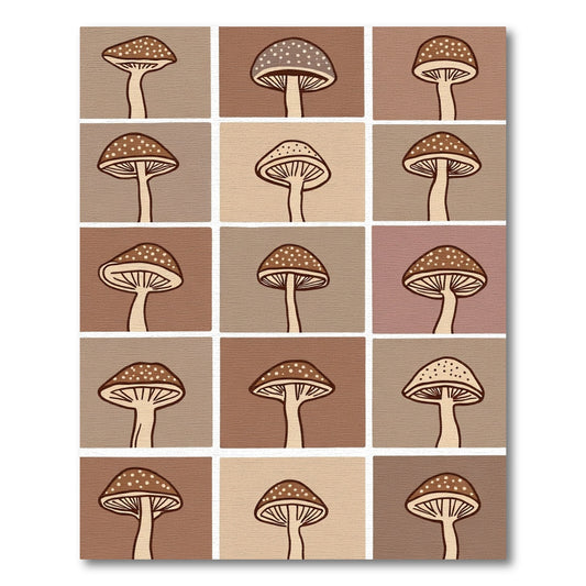 Brown Mushroom Grid Pattern Rug