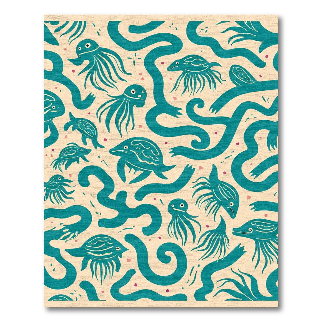 Teal Sea Creatures And Waves Rug