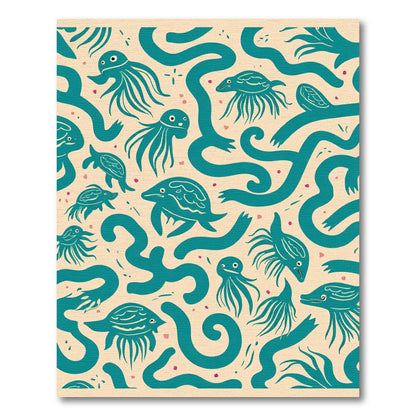 Teal Sea Creatures And Waves Rug