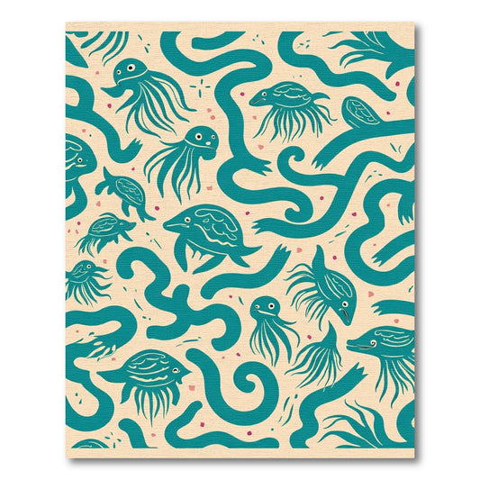 Teal Sea Creatures And Waves Rug