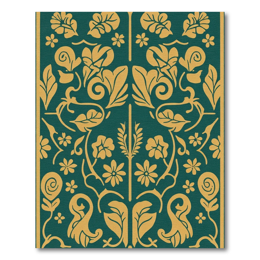 Emerald Gold Floral Medallion Art Nouveau Rug