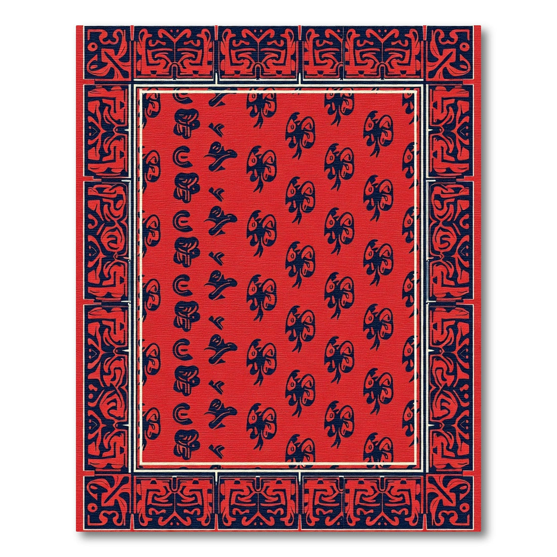 Bold Red Abstract Tribal Border Rugby Rug