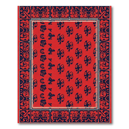 Bold Red Abstract Tribal Border Rugby Rug
