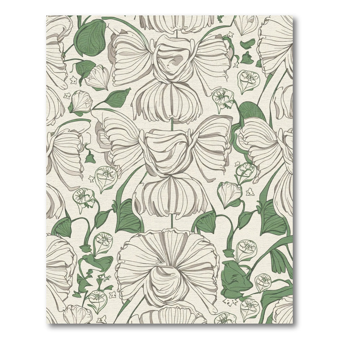 Cream Green Floral Botanical Vine Rug