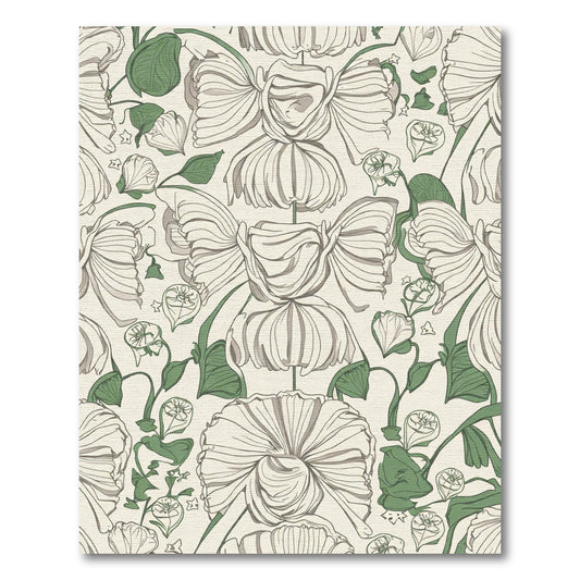 Cream Green Floral Botanical Vine Rug