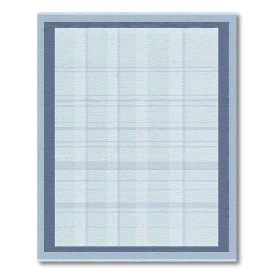Soft Blue Plaid Bordered Rug