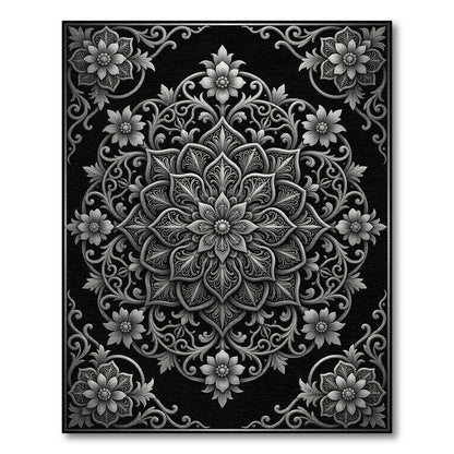 Monochrome Filigree Floral Medallion Rug