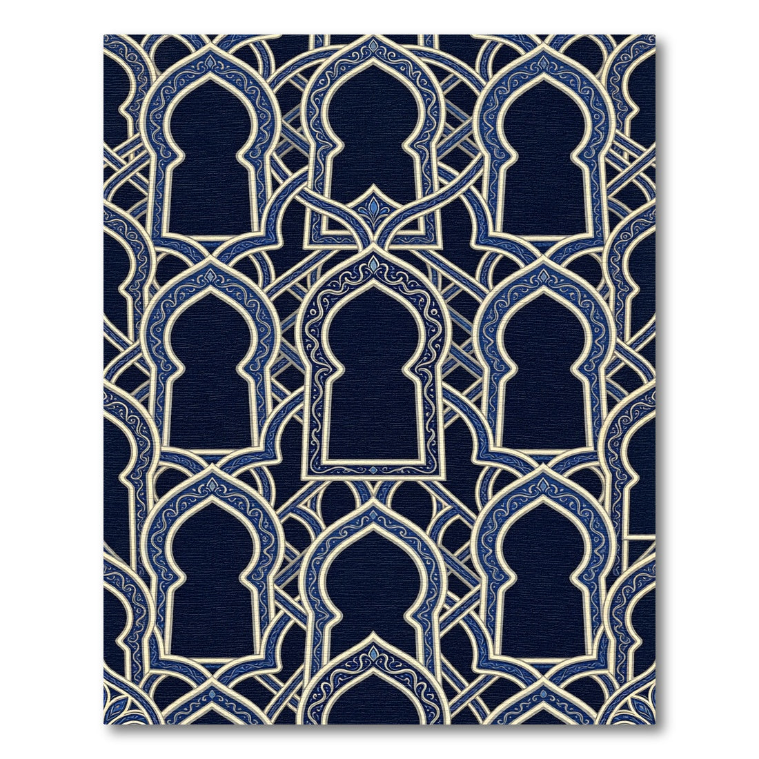 Midnight Blue Ornate Arched Trellis Rug